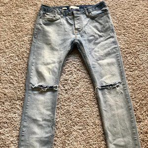 Topman Light Wash Blue Ripped Stretch Skinny Jeans
